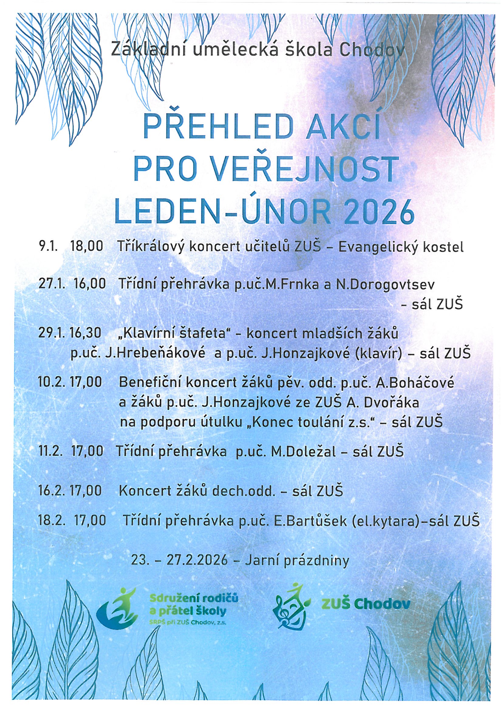 Přehled akcí leden a únor 2026
